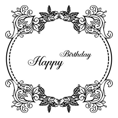 Duvar kağıdı tasarımı çizim çiçek çerçeve, renk siyah beyaz, vintage kart mutlu yıllar. Vektör