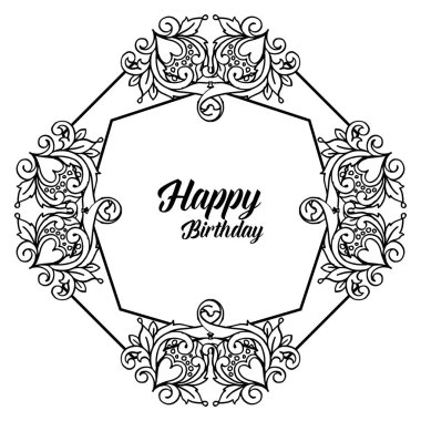 Siyah beyaz çiçek çerçeve, dekorasyon tarzı siluet, tebrik kartı için, davet kartı mutlu yıllar. Vektör