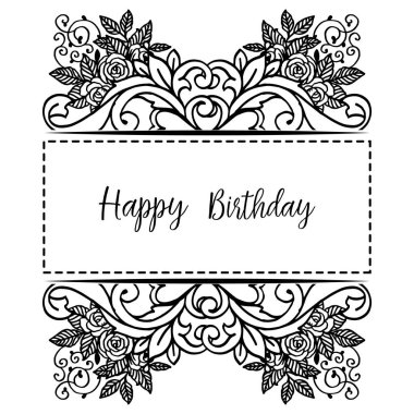 Siyah beyaz çiçek çerçeve, dekorasyon tarzı siluet, tebrik kartı için, davet kartı mutlu yıllar. Vektör