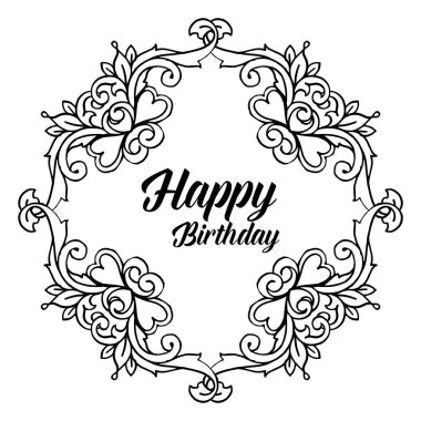 Desen sanat çiçek çerçeve, tasarım zarif, dalları yaprakları, tebrik kartı için mutlu yıllar. Vektör