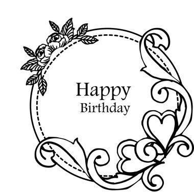 Desen sanat çiçek çerçeve, tasarım zarif, dalları yaprakları, tebrik kartı için mutlu yıllar. Vektör