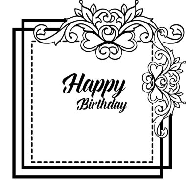 Desen sanat çiçek çerçeve, tasarım zarif, dalları yaprakları, tebrik kartı için mutlu yıllar. Vektör