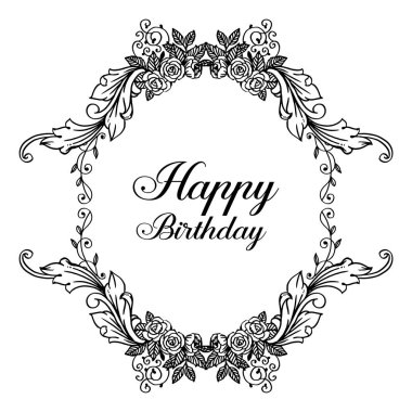 Çizim zarif siyah beyaz çiçek çerçeve, stil sorunsuz, tasarım tebrik kartı için mutlu yıllar. Vektör