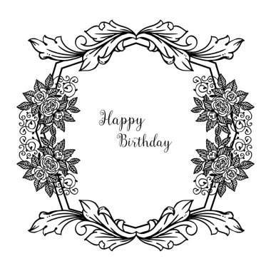 Vintage mutlu doğum günü kartı, sevimli çelenk çerçeve ile, beyaz bir zemin üzerinde izole. Vektör
