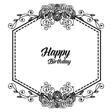 Vintage mutlu doğum günü kartı, sevimli çelenk çerçeve ile, beyaz bir zemin üzerinde izole. Vektör