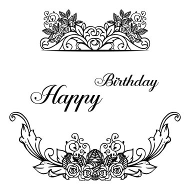 Çerçeve dalları yaprakları, desen çiçekleri ile, kart mutlu yıllar için. Vektör