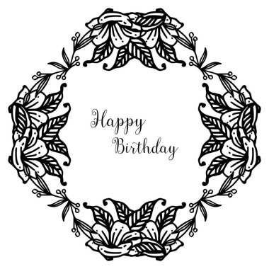 Dekorasyon siluet çelenk çerçeve ile tebrik kartı mutlu doğum günü şekli. Vektör