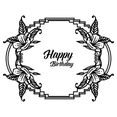 Dekorasyon siluet çelenk çerçeve ile tebrik kartı mutlu doğum günü şekli. Vektör