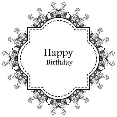 Benzersiz kart mutlu yıllar, süs zarif çiçek çerçeve, stil vintage çerçeve. Vektör