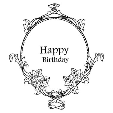 Şekil vintage kart, mutlu yıllar yazı ile, tasarım zarif güzel çiçek çerçeve. Vektör