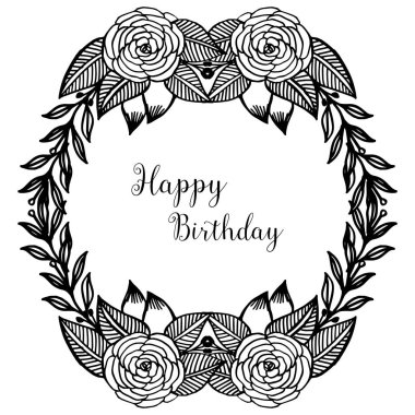 Duvar kağıdı siluet çiçek çerçeve, renk siyah beyaz, mutlu yıllar yazı, tebrik kartı şekli için. Vektör