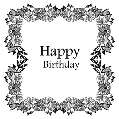 Kart mutlu doğum günü arka plan için, beyaz bir zemin üzerinde izole benzersiz çiçek çerçeve çizim. Vektör