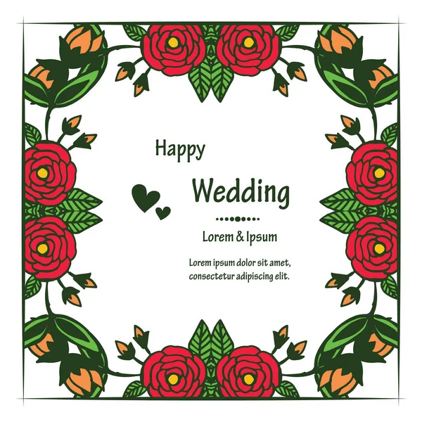 Dekoration tapet av kort Happy Wedding, design grenar blad och elegant blomma ram. Vektor — Stock vektor