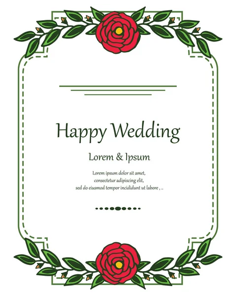 Forma de hermoso marco de flores, tarjeta de invitación de diseño feliz boda. Vector — Vector de stock