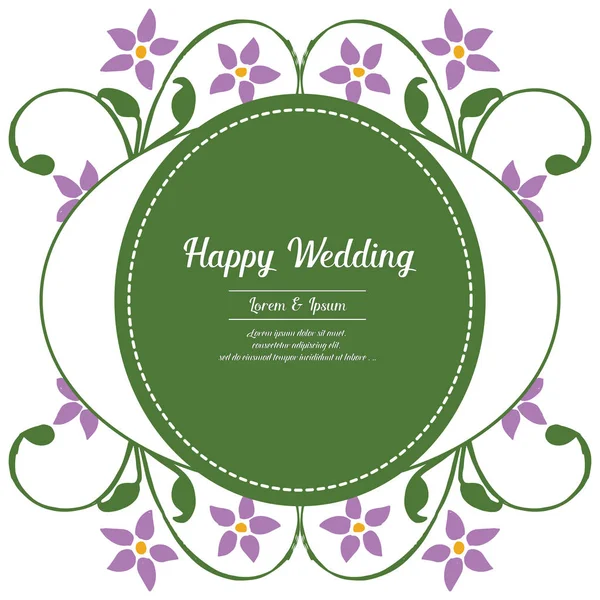 Letras de boda feliz, forma de tarjeta, varios marcos de flores de diseño. Vector — Vector de stock