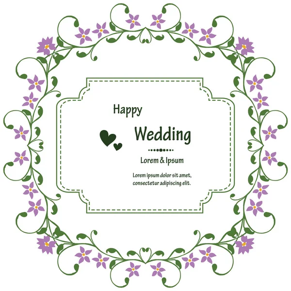 Щасливе весільне написання, форма листівки, різноманітна квіткова рамка. Векторні — стоковий вектор