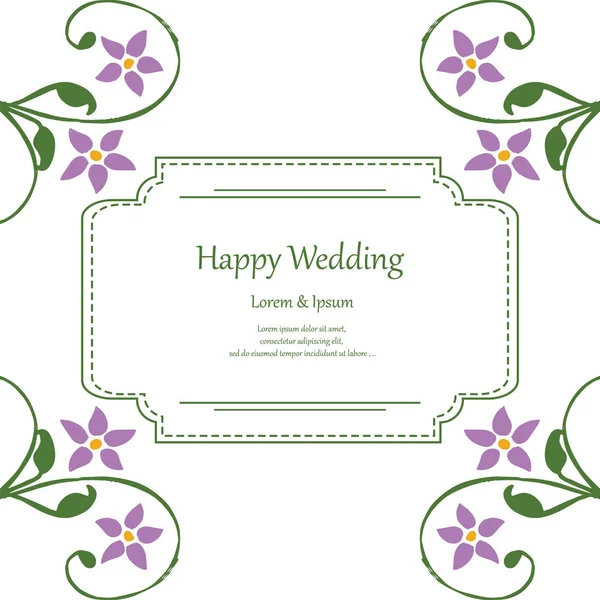Letras de boda feliz, forma de tarjeta, varios marcos de flores de diseño. Vector — Vector de stock