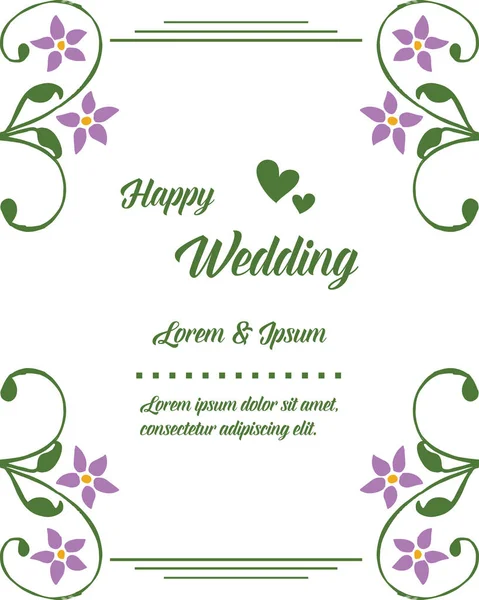 Marco de flores patrón sin costuras, adornado de tarjeta de felicitación feliz boda. Vector — Vector de stock