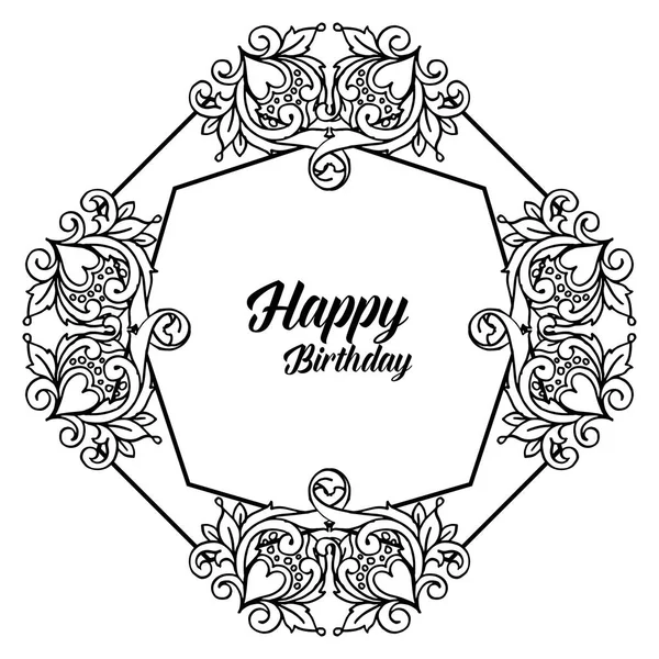 Marco blanco negro de la flor, silueta del estilo de la decoración, para la tarjeta de felicitación, tarjeta de invitación feliz cumpleaños. Vector — Vector de stock