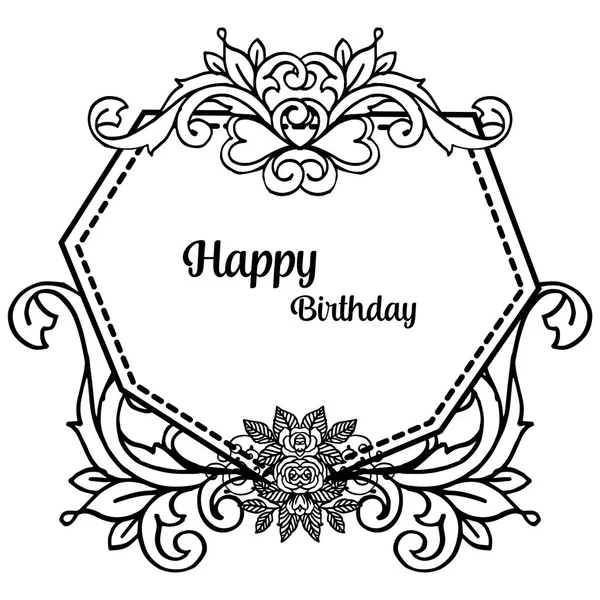 Tarjeta de invitación de celebración, letras de cumpleaños feliz, con marco de corona vintage plantilla. Vector — Vector de stock