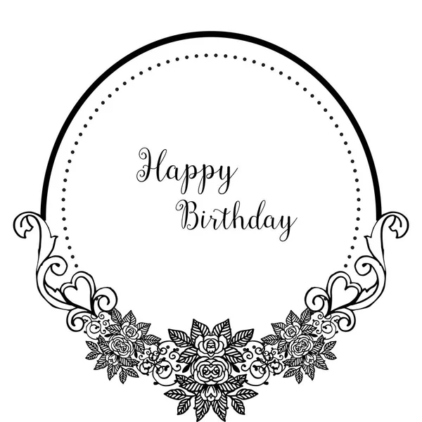 Tarjeta de invitación de celebración, letras de cumpleaños feliz, con marco de corona vintage plantilla. Vector — Vector de stock