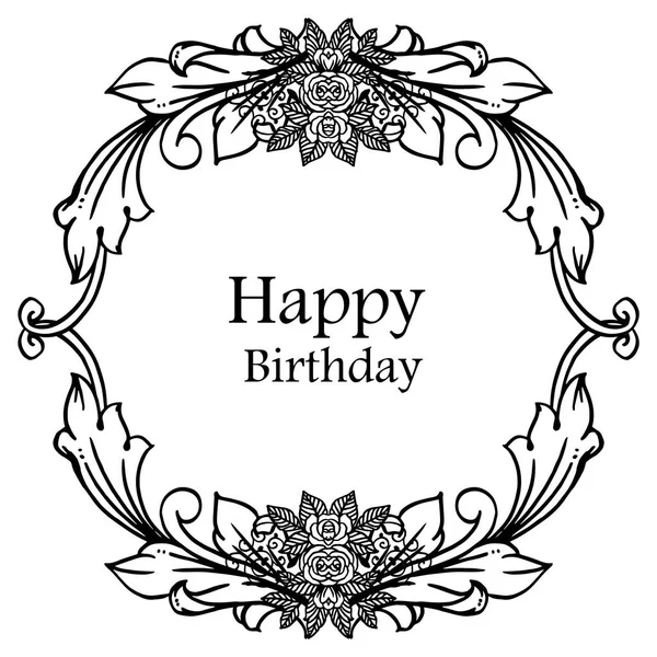 Decoración de la tarjeta de felicitación feliz cumpleaños, textura hermoso marco floral, aislado en un fondo blanco. Vector — Vector de stock