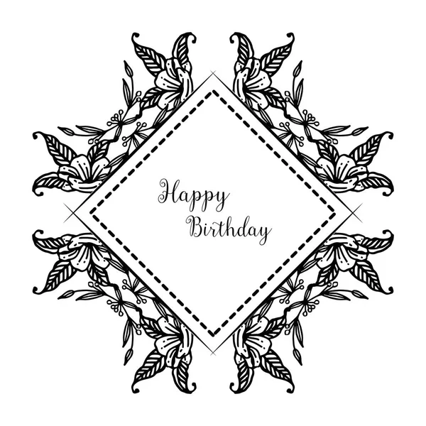 Forma de tarjeta de felicitación feliz cumpleaños, con marco de corona de silueta decoración. Vector — Vector de stock