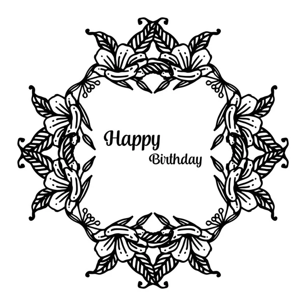 Decoración ramas marco hojas, con letras de feliz cumpleaños, para la forma de la tarjeta de celebración. Vector — Vector de stock