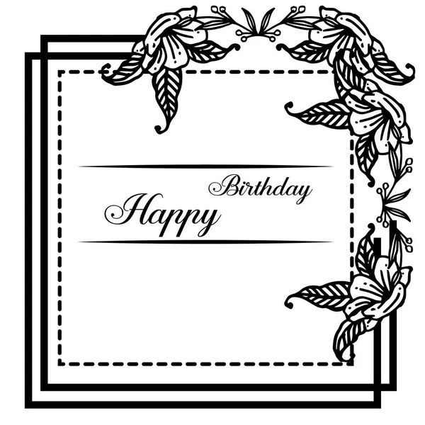 Silueta adornada de hojas de ramas de marco, tarjeta de felicitación de diseño feliz cumpleaños. Vector — Vector de stock