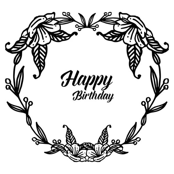 Lindo marco de flores con texto feliz cumpleaños, para la forma de la tarjeta de felicitación, tarjeta de invitación. Vector — Vector de stock