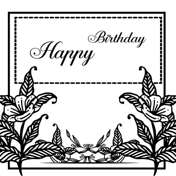 Lindo marco de flores con texto feliz cumpleaños, para la forma de la tarjeta de felicitación, tarjeta de invitación. Vector — Vector de stock