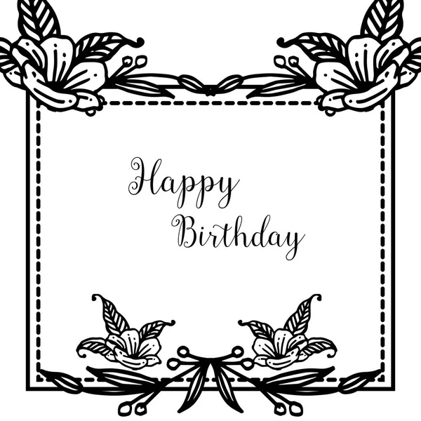 Lindo marco de flores con texto feliz cumpleaños, para la forma de la tarjeta de felicitación, tarjeta de invitación. Vector — Vector de stock