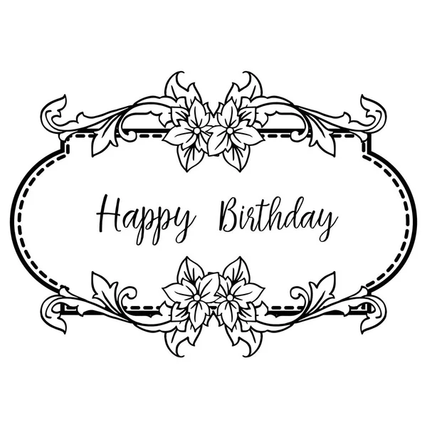 Forma de tarjeta vintage, con letras de feliz cumpleaños, diseño elegante hermoso marco floral. Vector — Vector de stock