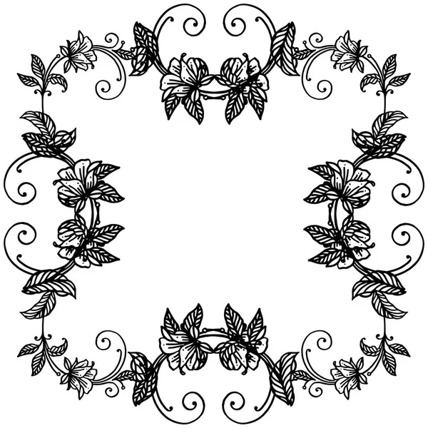Cadre de fleurs de feuilles noir et blanc isolé sur fond blanc, pour la décoration de diverses cartes. Vecteur — Image vectorielle