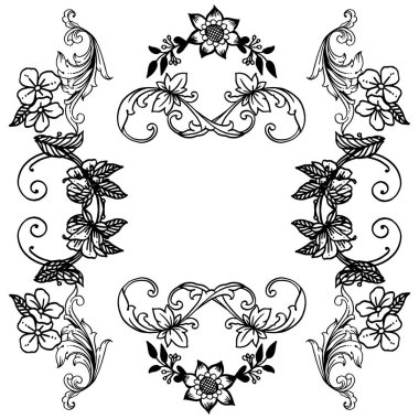 Desen yaprakları ve çiçek için çerçeve kroki tasarımı ile modern tebrik kartı. Vektör