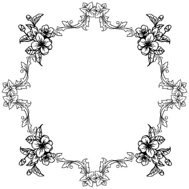 Dekoratif yaprakları ve çiçek çerçeve, siyah ve beyaz renkler, tasarım için zarif kart. Vektör