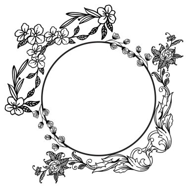 Siyah çizgi sanatı, zarif çerçeve, süslü yaprak çiçek ile. Vektör