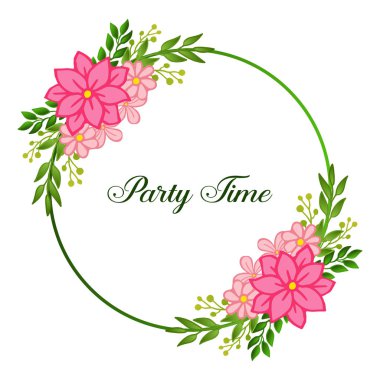 Tasarım pembe çelenk çerçeve sevimli parti zaman kartı. Vektör