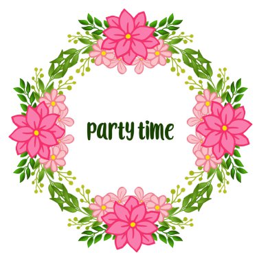 Pembe çiçek çerçeve tasarım elemanı ile Sevimli parti zaman kartı vintage. Vektör