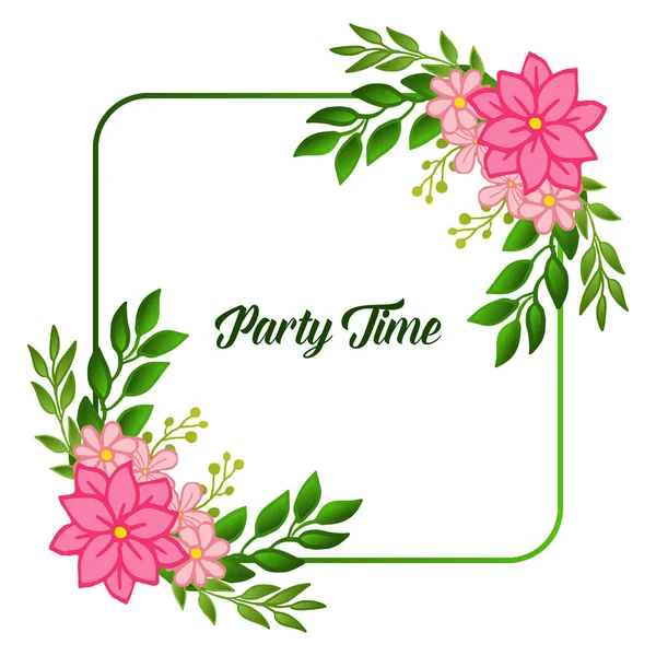 Party time card with design pink wreath frame cute. Vector — Stock Vector