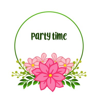 Parti zaman posteri için benzersiz pembe çiçek çerçevesi süslü çerçeve Şekil deseni. Vektör