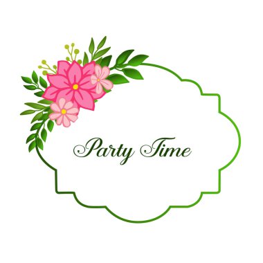 Parti zaman kartı süslü, vintage yaprak çiçek çerçeve arka plan ile. Vektör