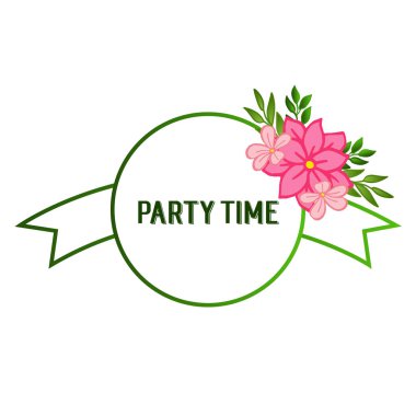 Parti zaman afiş, çerçeve özelliği, pembe çelenk kalabalık için. Vektör
