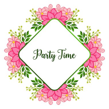 Parti zaman afiş, çerçeve özelliği, pembe çelenk kalabalık için. Vektör