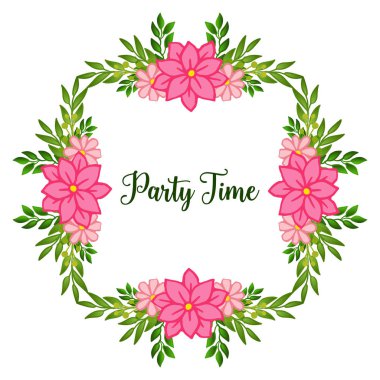 Parti zaman kartı yazı, çerçeve süslü desenli, zarif yeşil yapraklı çiçek için. Vektör