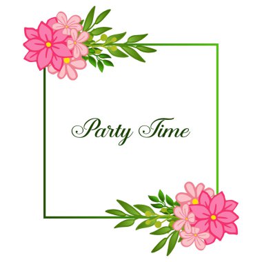 Dekorasyon parlak pembe çiçek çerçeve, parti zaman kaligrafi kartı için modern. Vektör