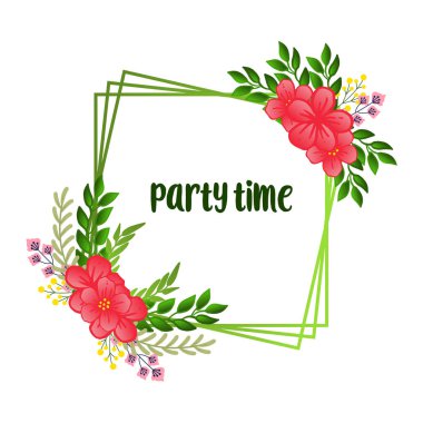 Parti zaman kavramı için yaprak çelenk çerçeve çizim. Vektör