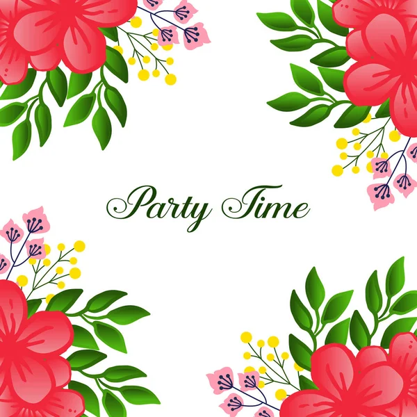 Party time poster concept, with beautiful wallpaper flower frame. Vector — Stock Vector