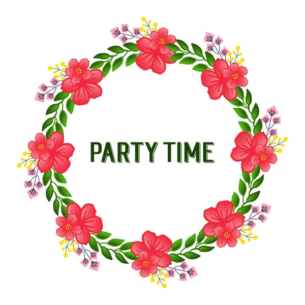 Party time card art, isolated on white background, with bright green leafy flower frame decorative element. Vector — Stock Vector