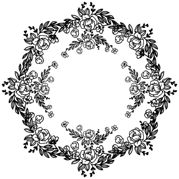 Borde decorativo de marco de flores, en colores blanco y negro. Vector — Archivo Imágenes Vectoriales